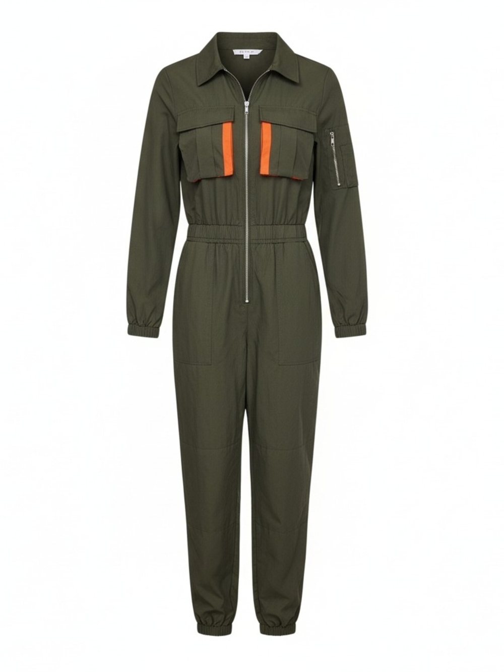 SHEINX Olive Jumpsuit with Bright Orange Accents
